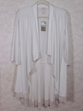 NWT Chico’s Ruffled/Layered Drape Over Jacket Antique White Crinkle Mesh Sz 1